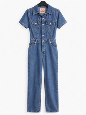 Levi’s Women’s Lightweight Denim Jumpsuit Size Small Short Sleeve Medium Wash